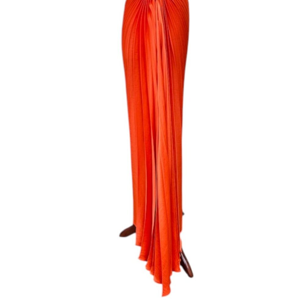 House of Harlow 1960 Off Orange Cut Out One Shoulder Pleated Dress Size Medium - Picture 9 of 16